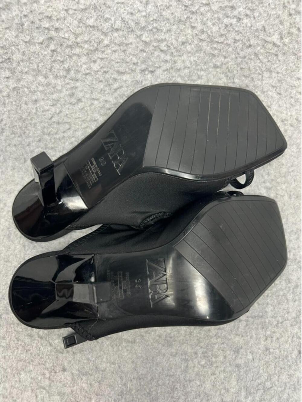 Zara Heels Neoprene Sandals size 5.5 Black Square Toe Block Heel Minimalist Chic - Picture 4 of 5